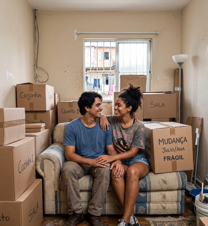 Casal com caixas de mudança